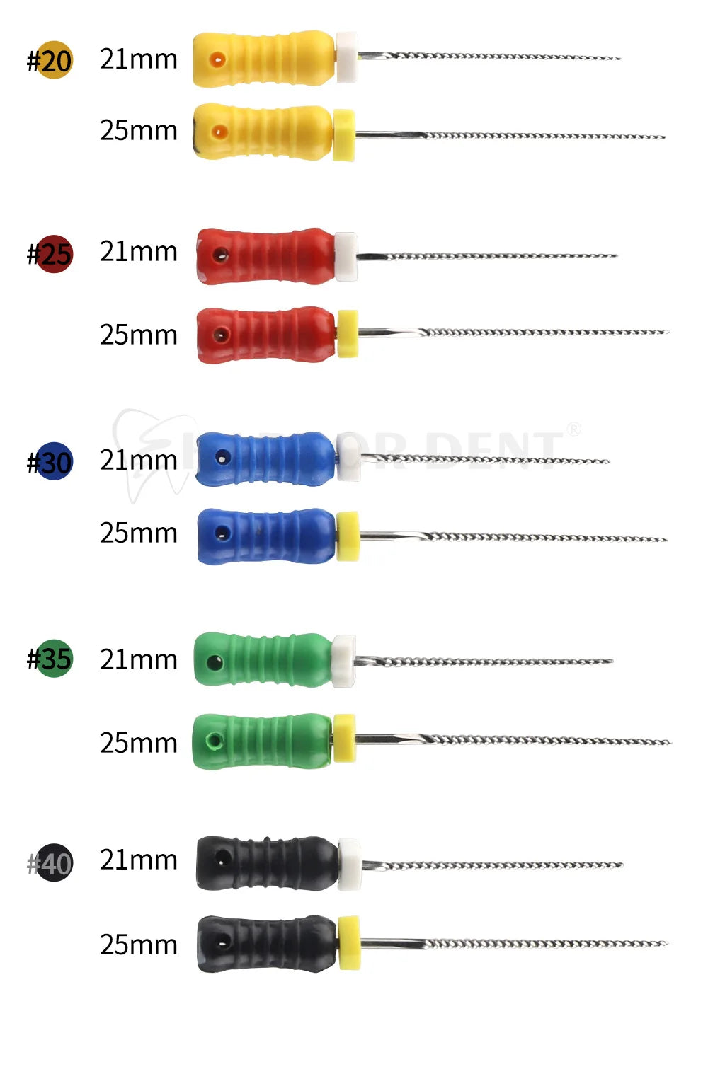 UKDENT Dental Hand Use K-Files 21/25MM Stainless Steel Endodontic Root Canal Files Dentistry Instruments 6Pcs/Pack