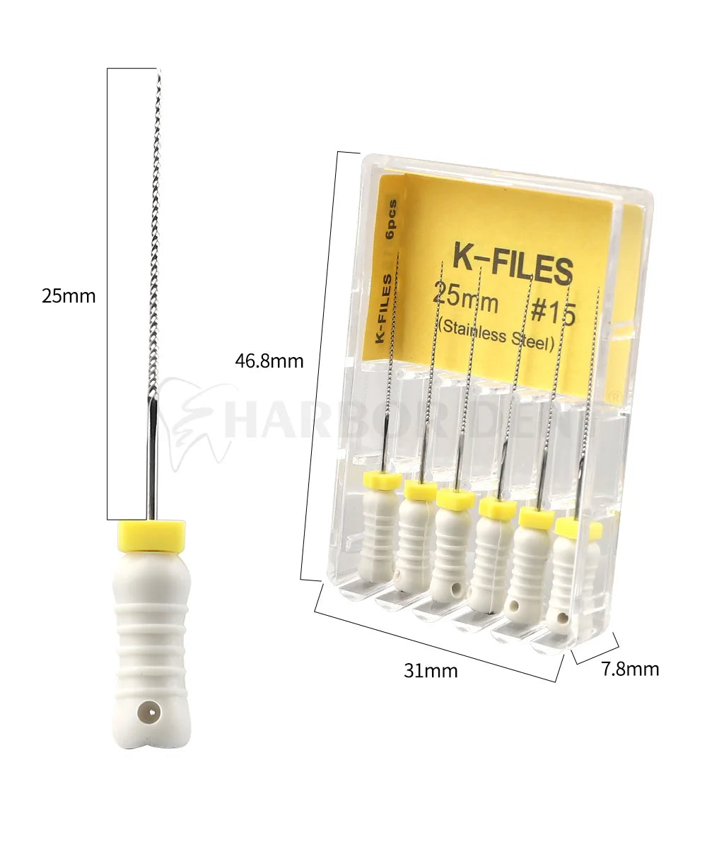 UKDENT Dental Hand Use K-Files 21/25MM Stainless Steel Endodontic Root Canal Files Dentistry Instruments 6Pcs/Pack