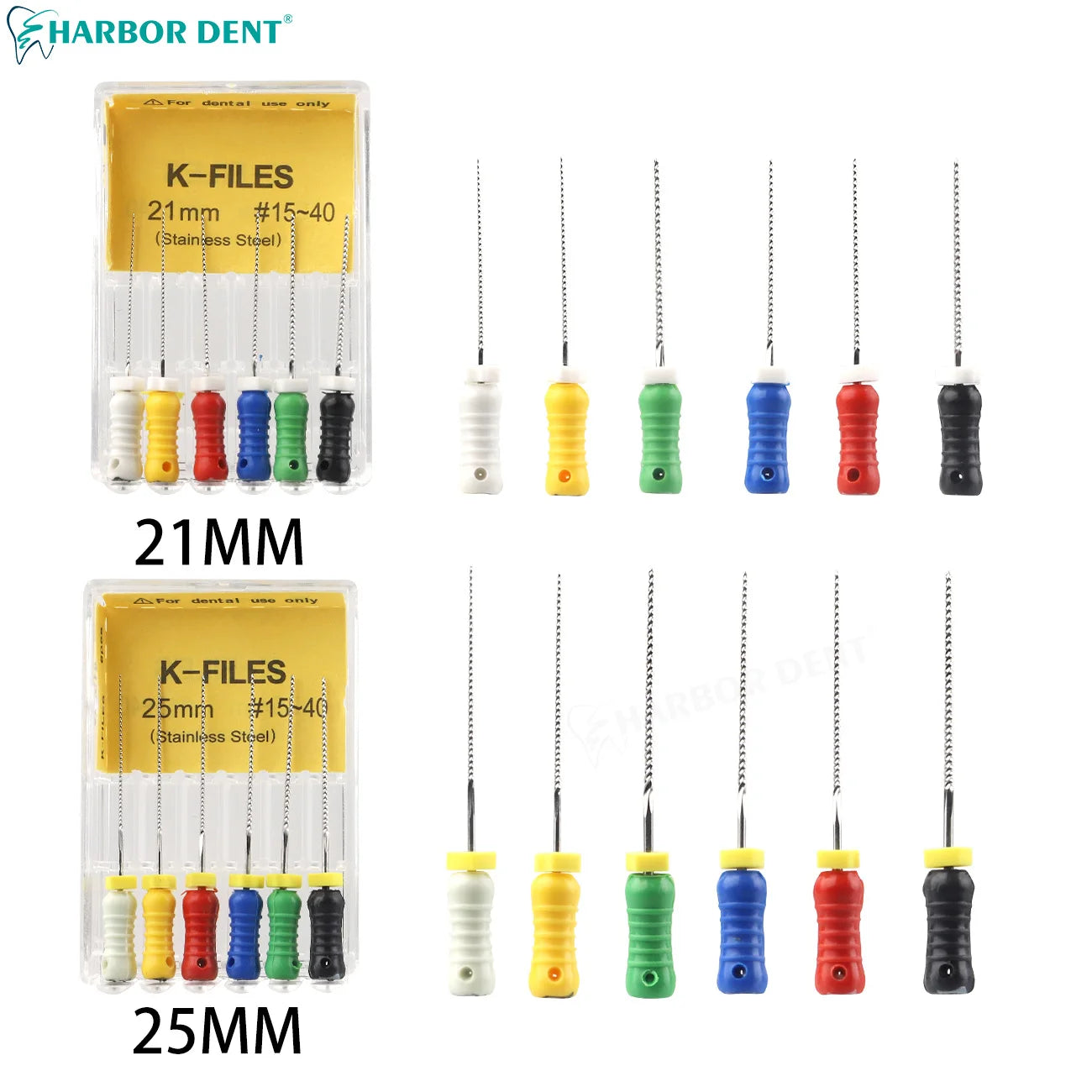 UKDENT Dental Hand Use K-Files 21/25MM Stainless Steel Endodontic Root Canal Files Dentistry Instruments 6Pcs/Pack