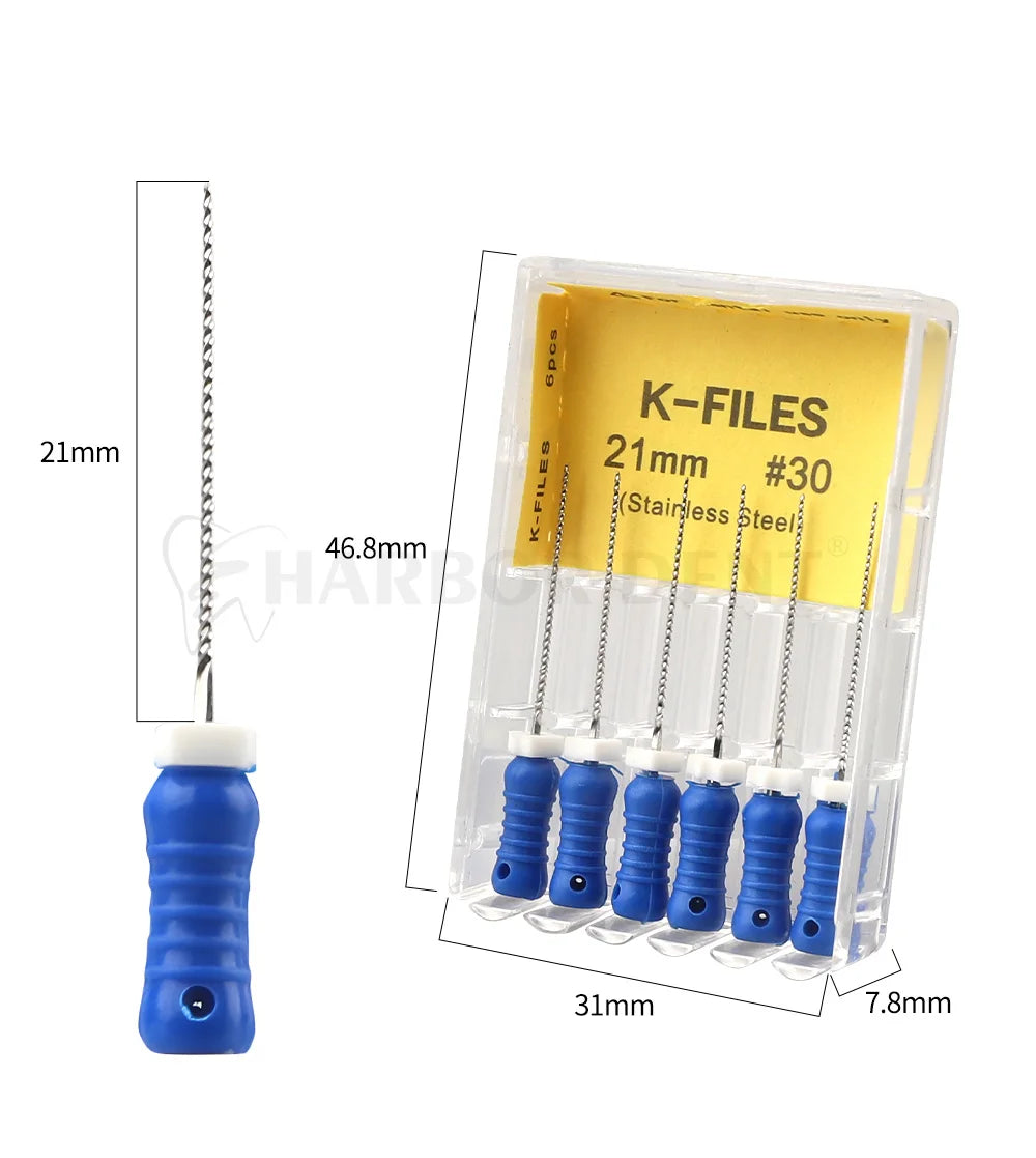 UKDENT Dental Hand Use K-Files 21/25MM Stainless Steel Endodontic Root Canal Files Dentistry Instruments 6Pcs/Pack