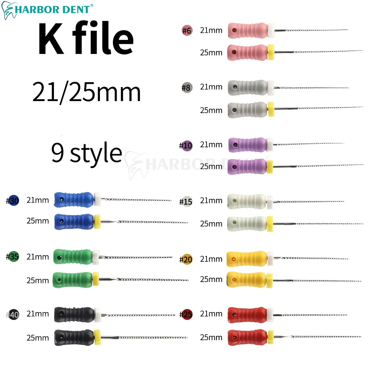 UKDENT Dental Hand Use K-Files 21/25MM Stainless Steel Endodontic Root Canal Files Dentistry Instruments 6Pcs/Pack