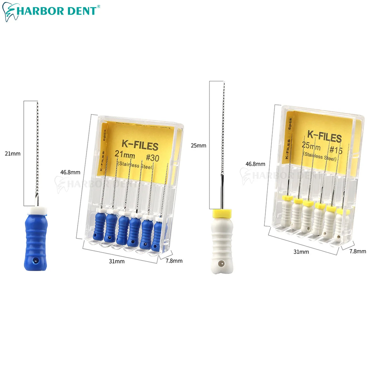 UKDENT Dental Hand Use K-Files 21/25MM Stainless Steel Endodontic Root Canal Files Dentistry Instruments 6Pcs/Pack