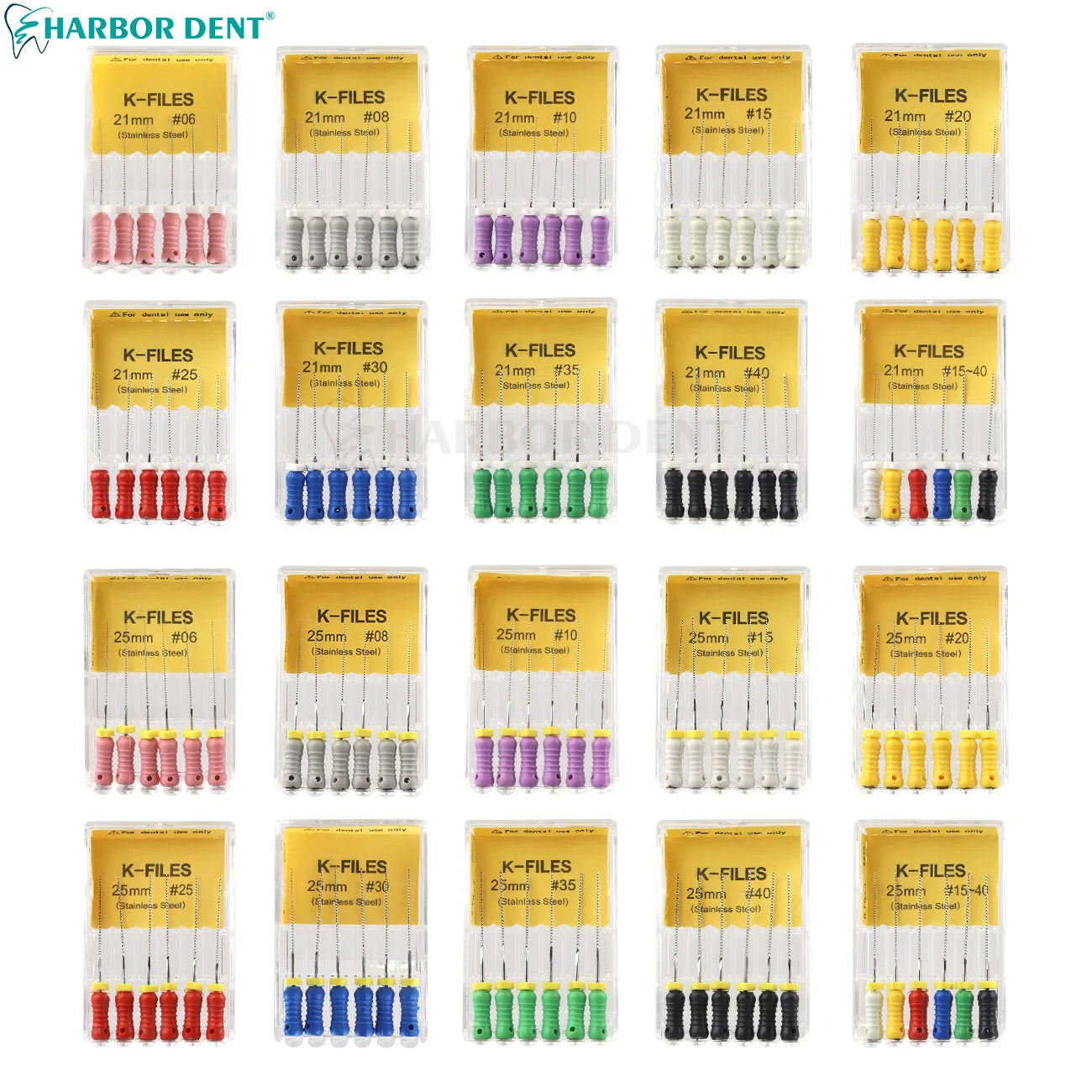 UKDENT Dental Hand Use K-Files 21/25MM Stainless Steel Endodontic Root Canal Files Dentistry Instruments 6Pcs/Pack